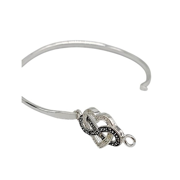 Sterling Silver Cubic Zirconia & Marcasite Heart Infinity Bracelet Tension Hook - Picture 8 of 15